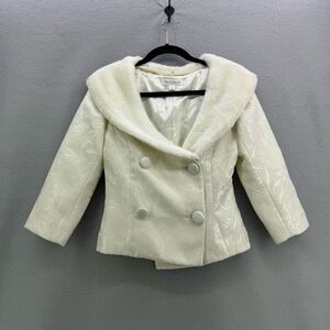 White House Black Market Cream Double-Breasted Faux Fur Collar Jacket